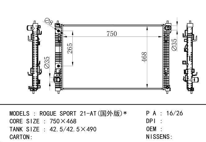  Car Radiator for NISSAN ROGUE SPORT 21-AT