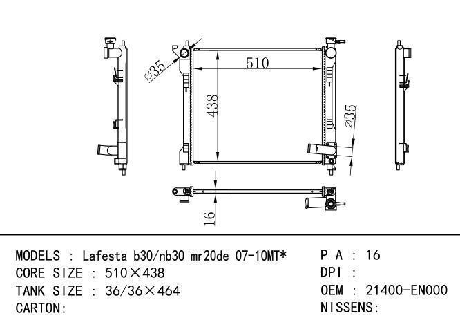 21400-EN000 Car Radiator for NISSAN Lafesta b30/nb30 mr20de 07-10MT