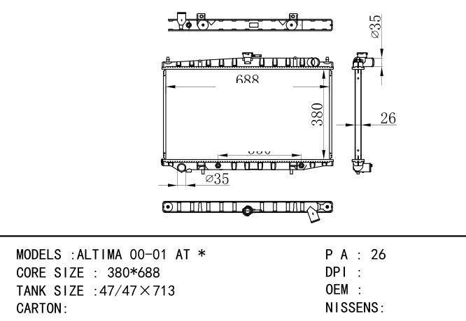  Car Radiator for NISSAN ALTIMA 00-01 AT