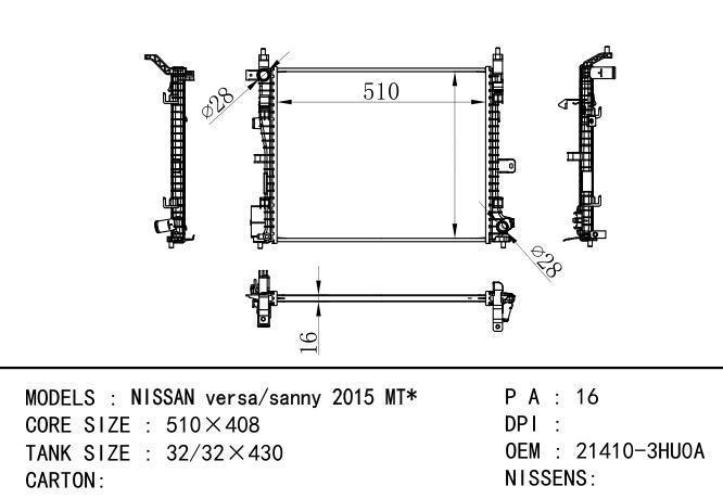 21410-3HU0A Car Radiator for NISSAN NISSAN versa/sanny 2015 MT