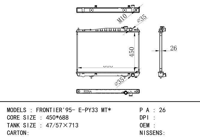  Car Radiator for NISSAN FRONTIER'95- E-PY33 MT