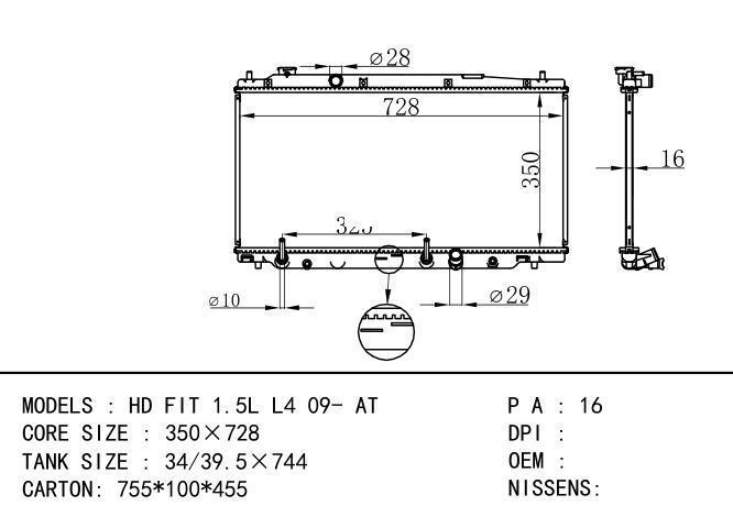 Car Radiator for  HONDA HD FIT 1.5 L4 09- AT