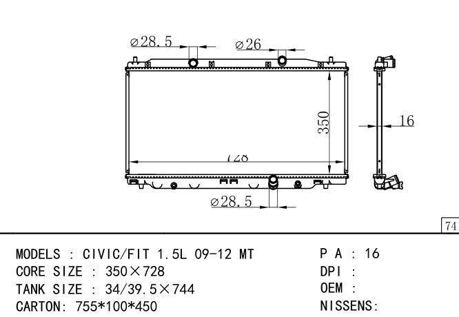  Car Radiator for  HONDA CIVIC/FIT 1.5L 09-12