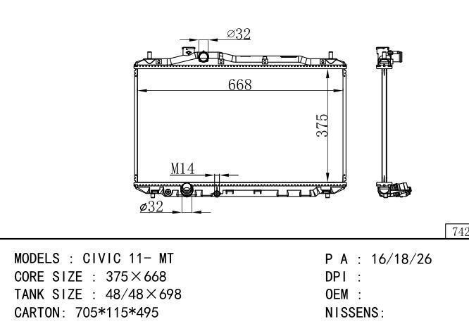  Car Radiator for  HONDA CIVIC 11- MT