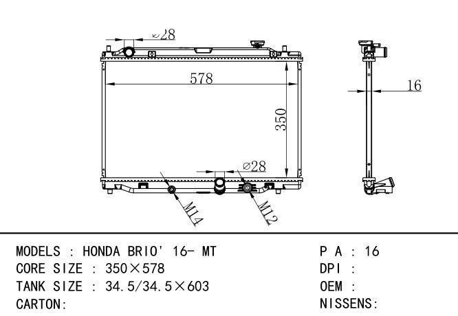  Car Radiator for  HONDA HONDA BRIO' 16- MT*