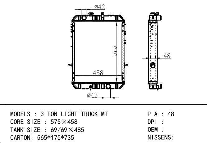  Car Radiator for Hyundai  3 TON LIGHT TRUCK MT