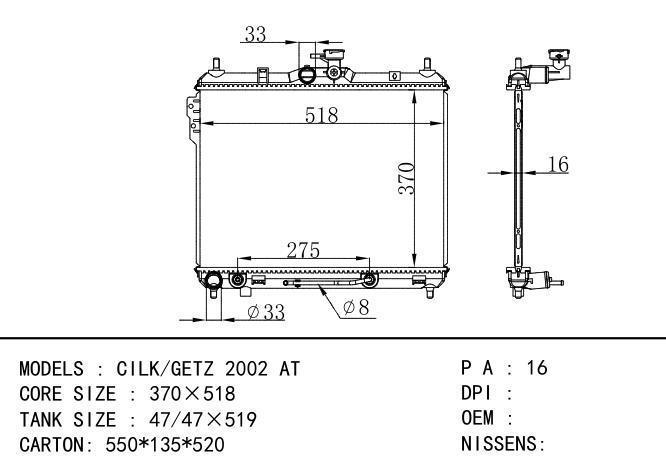  Car Radiator for Hyundai  CILK/GETZ