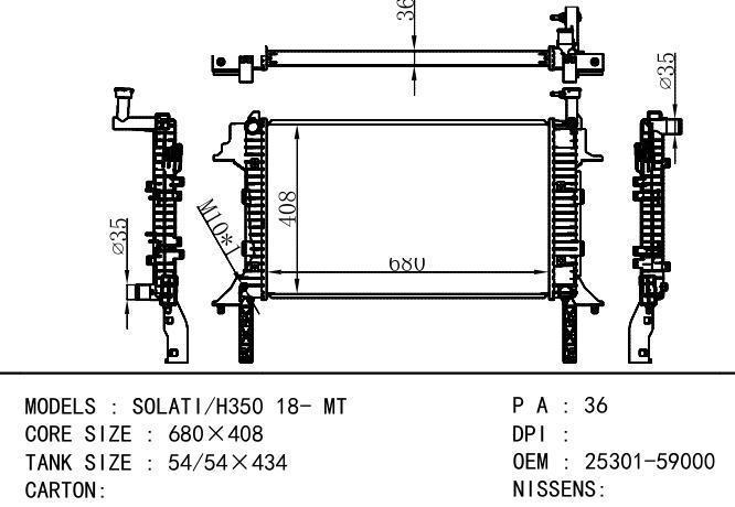 25301-59000 Car Radiator for Hyundai  SOLATI/H350 18- MT