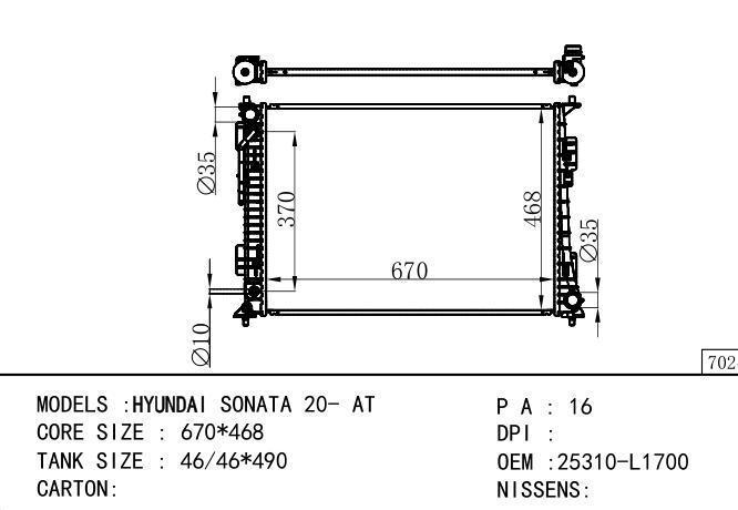  Car Radiator for Hyundai  Sonata 20-