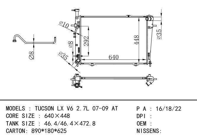  Car Radiator for Hyundai  TUCSON LX V6 2.7L 07-09 AT