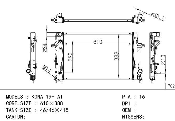  Car Radiator for Hyundai  KONA 19- AT