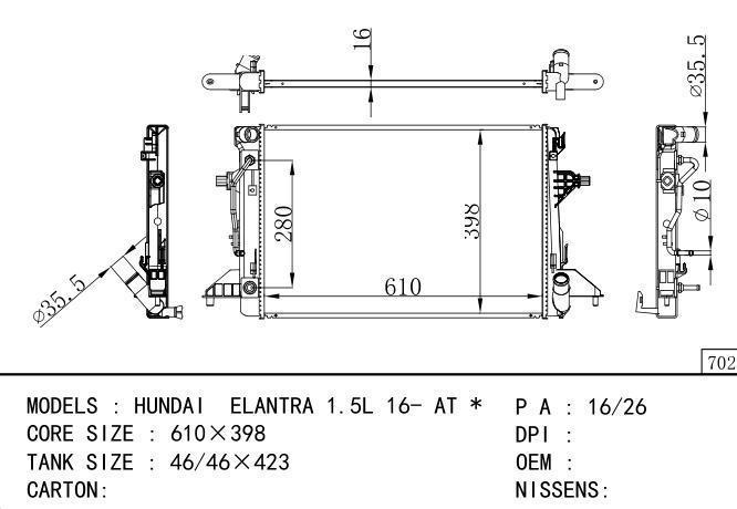  Car Radiator for Hyundai  HUNDAI ELANTRA 1.5L 16- AT *