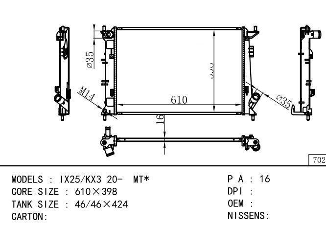  Car Radiator for Hyundai  IX25/KX3  MT