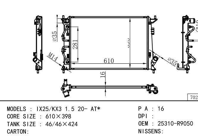  Car Radiator for Hyundai  IX25/KX3 1.5 AT