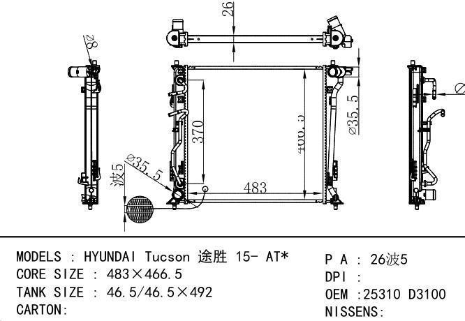 25310 D3100 Car Radiator for Hyundai  2015- HUNDAI Tucson AT