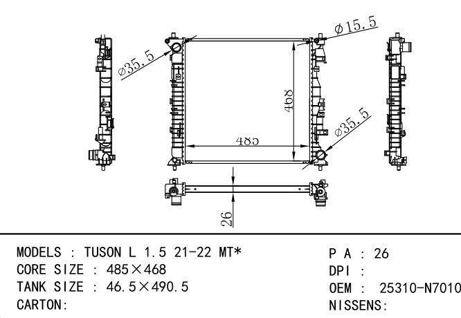  Car Radiator for Hyundai  TUSON L 1.5 21-22 MT*