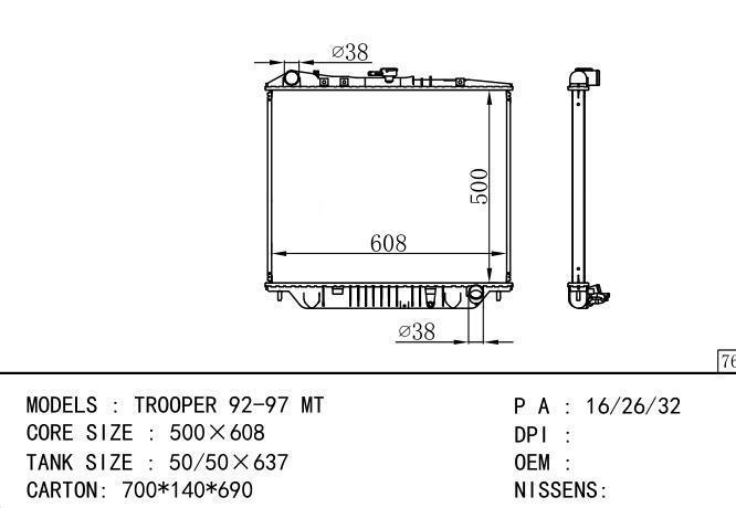  Car Radiator for ISUZU TROOPER 92-97 MT