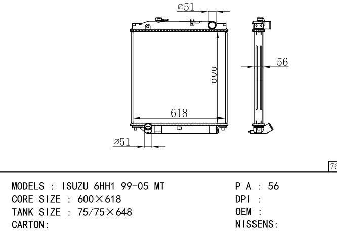  Car Radiator for ISUZU ISUZU 6HH1 99-05 MT