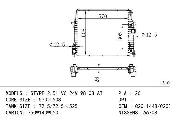 C2C 1448/C2C 36506 Car Radiator for JAGUAR JAGUAR STYPE 2.5i V6 24V
