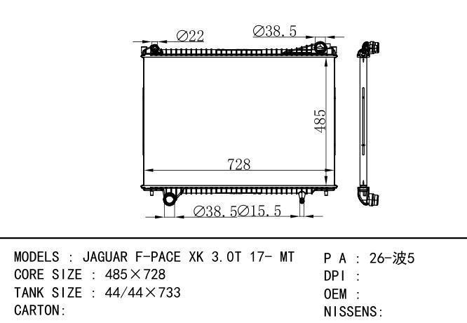  Car Radiator for JAGUAR JAGUAR F-PACE XK 3.0T 17- MT