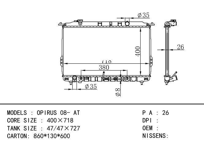  Car Radiator for KIA OPIRUS 08- AT