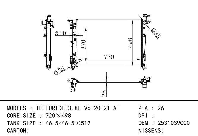  Car Radiator for KIA TELLURIDE 3.8L V6 20-21 AT