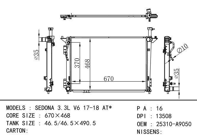 25310-A9050 Car Radiator for KIA KIA AT*