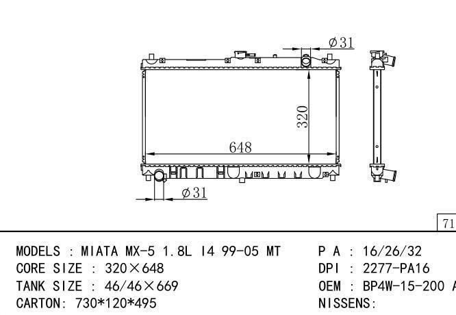 BP4X15200A*BP4X-15-200A Car Radiator for MAZDA MIATA MX-5 1.8L i4