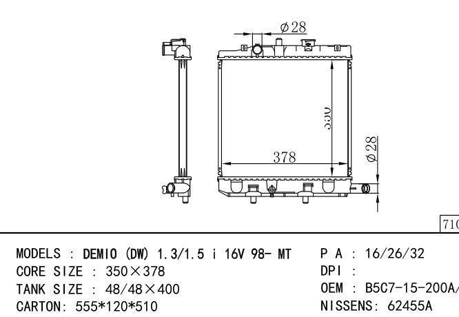 B5C715200A*B5C7-15-200A Car Radiator for MAZDA Demio (DW) 1.3/1.5i 16V