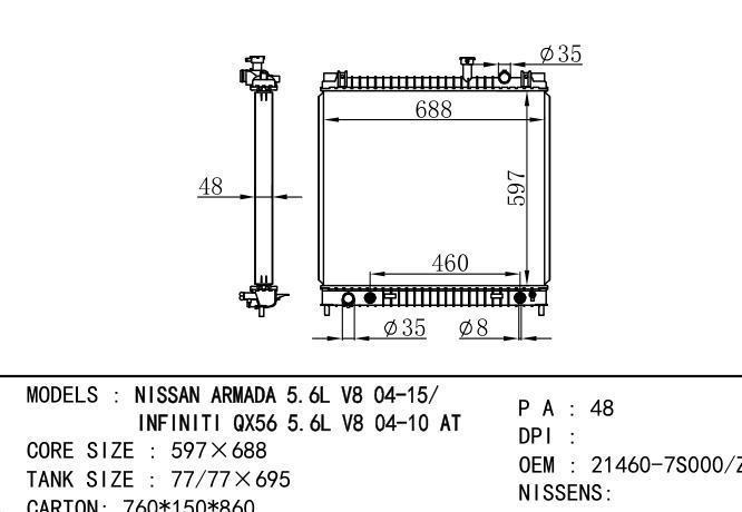 21460-7S000/9FD1B Car Radiator for MAZDA MISSAN ARMADA 5.6L V8 /INFINITI QX56 5.6