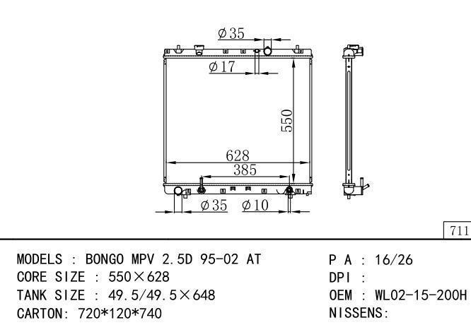 *WL02-15-200H Car Radiator for MAZDA BONGO MPV 2.5D