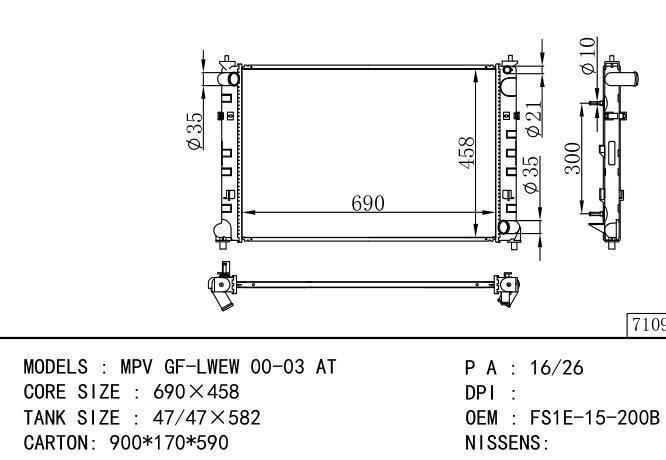 *FS1E-15-200B Car Radiator for MAZDA MPV GF-LWEW'