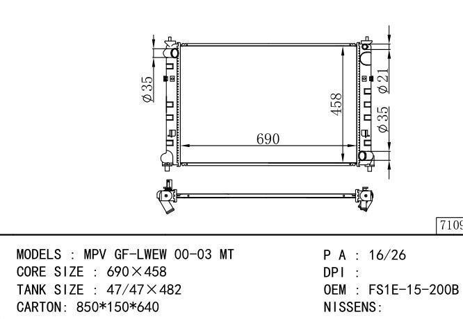 *FS1E-15-200B Car Radiator for MAZDA MPV GF-LWEW'