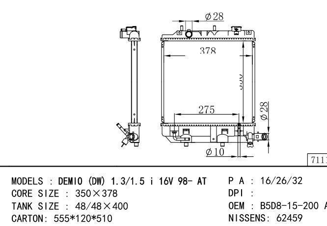 B5D815200A/B5D815200B/*B5D8-15-200A Car Radiator for MAZDA DEMIO (DW) 1.3/1.5 i 1