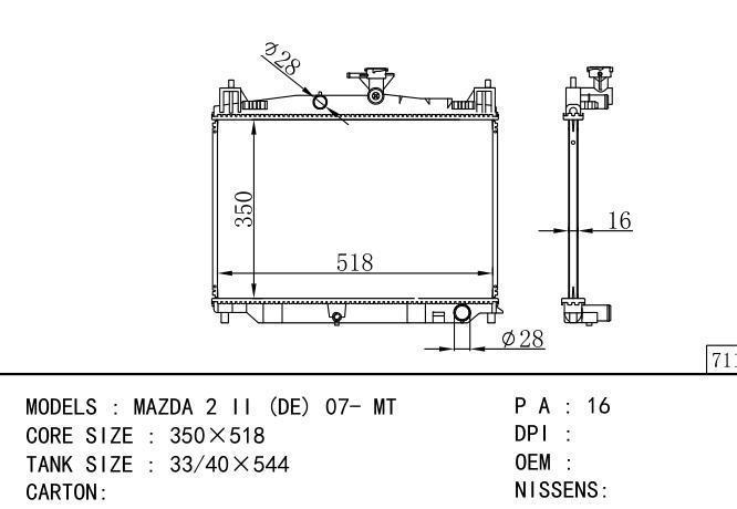  Car Radiator for MAZDA MAZDA 2 II (DE) 07- MT