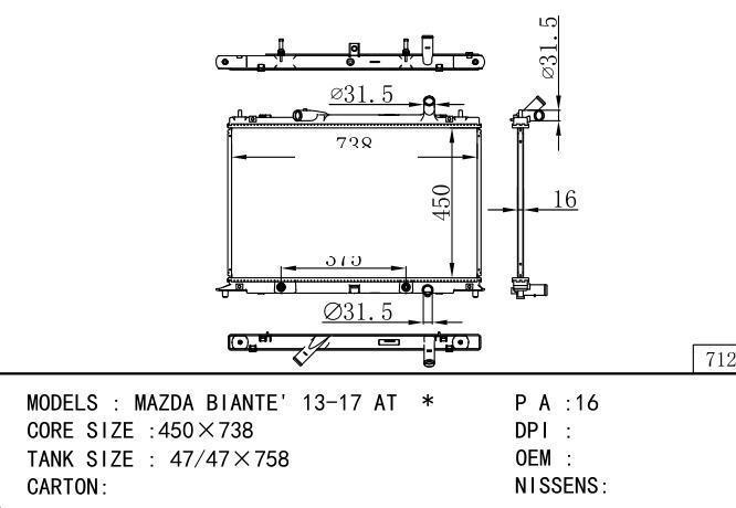 LF7T-15-200D Car Radiator for MAZDA MAZDA BIANTE' 13-17 AT
