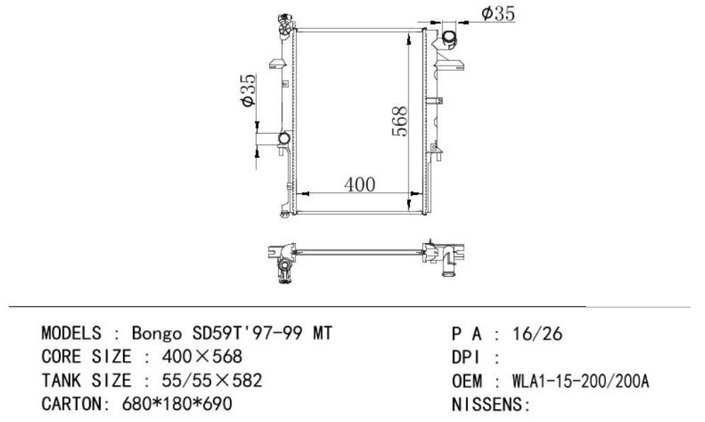 *WLA1-15-200-200A Car Radiator for MAZDA Bongo SD59T'