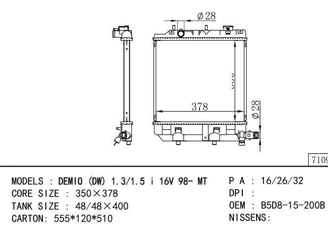 *B5D8-15-200B Car Radiator for MAZDA DEMIO (DW) 1.3/1.5 i 16V