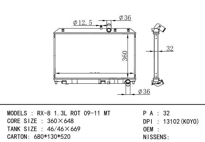 RX-8 1.3l ROT Car Radiator for MAZDA RX-8 1.3L ROT