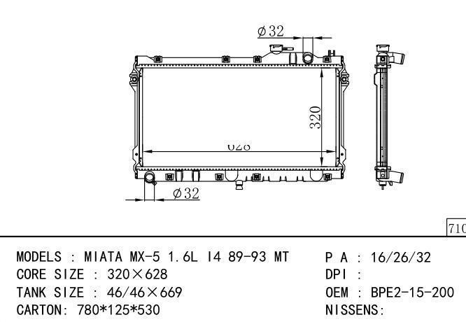 *B61P-15--200B-BPE8-15-200 Car Radiator for MAZDA MIATA MX-5 16L i4