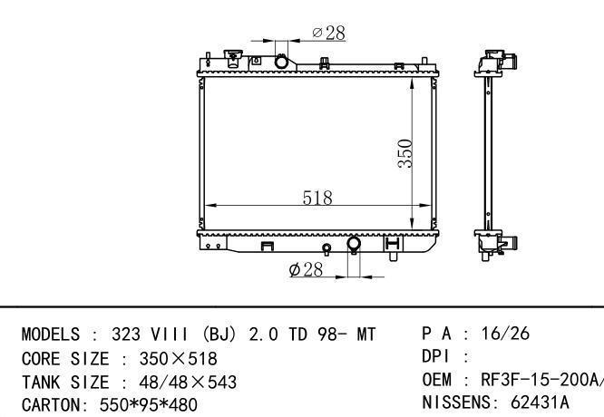 RF3F-15-200A/B/C Car Radiator for MAZDA 323 VIII (BJ) 2.0 TD