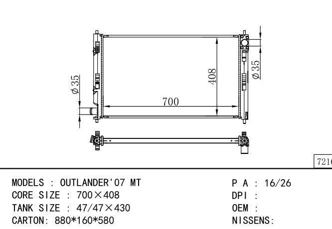  Car Radiator for MITSUBISHI OUTLANDER'