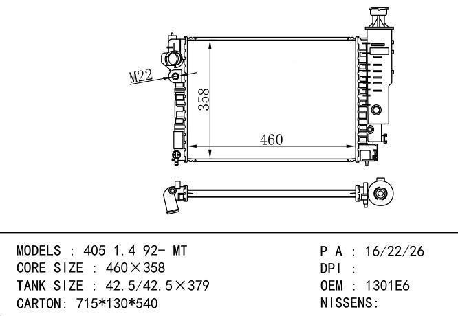 1301000000*1301000000 Car Radiator for PEUGEOT PEUGEOT 405 1.4 '