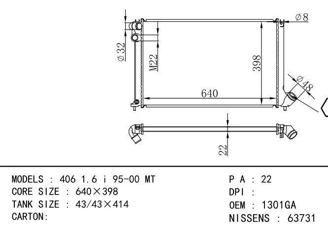 *1301GA Car Radiator for PEUGEOT PEUGEOT 406 1.6 i