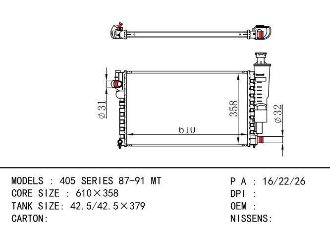  Car Radiator for PEUGEOT 405 SERIES