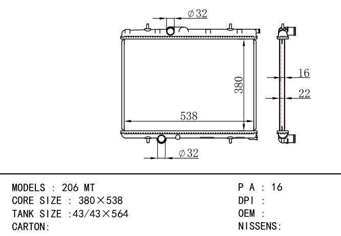  Car Radiator for PEUGEOT 206