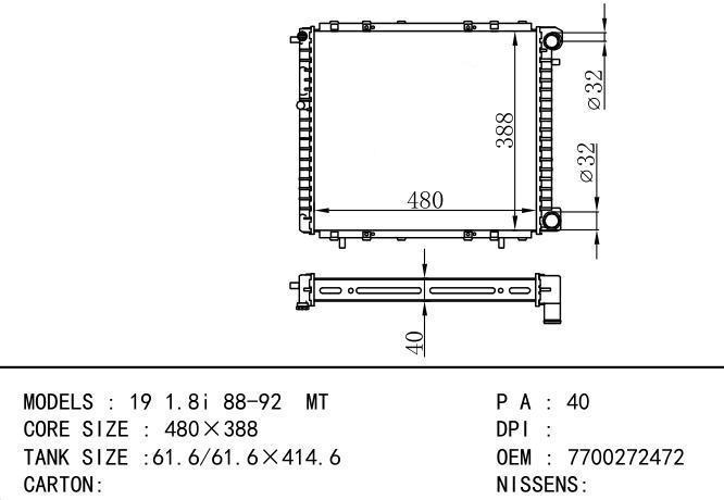 7700272472/7700272527/7700745164/7700790964/7701395098/*7700272472 Car Radiator f