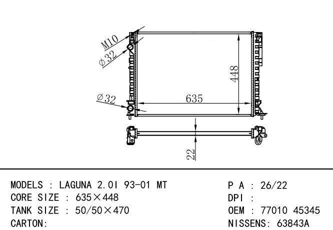 *77010 45345-45410-49754 Car Radiator for RENAULT RENAULT LAGUNA 2.0i