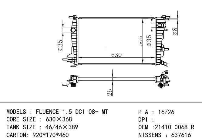 *21410-0068R Car Radiator for RENAULT FLUENCE 1.5DCI