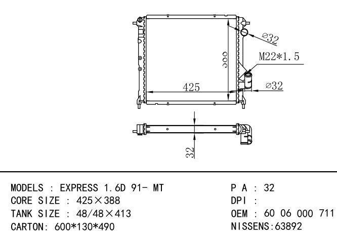 *6006000711-754 Car Radiator for RENAULT EXPRESS 1.6D